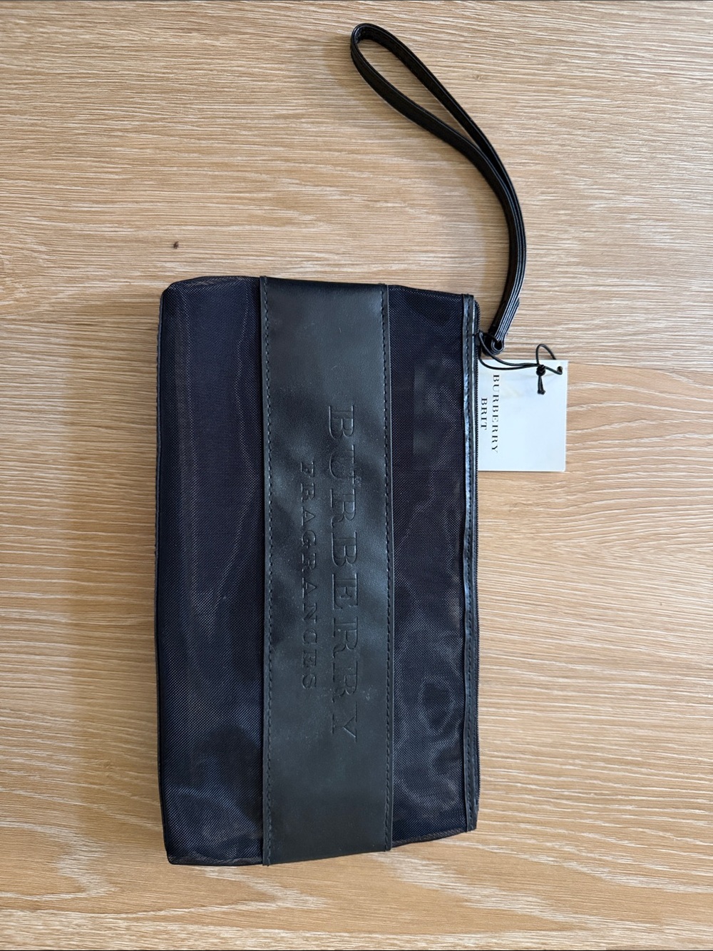 Burberry Black Leather-Trim Wrist Toiletry Pouch